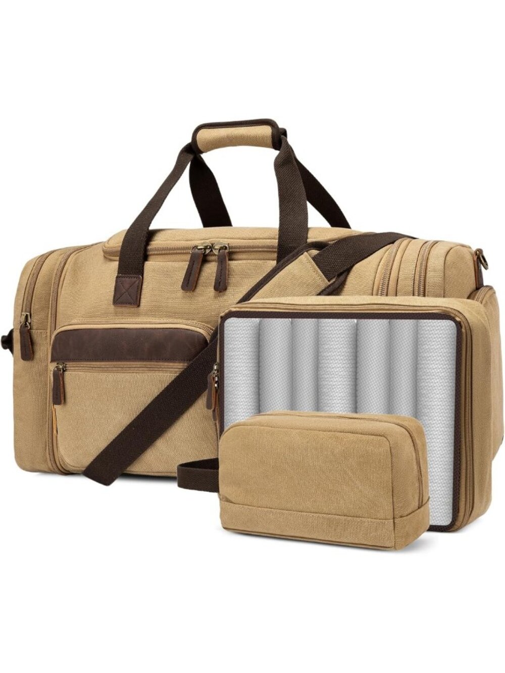 Spacious 60L Canvas Duffle Bag for Travel, Expandable Overnight Weekender Tote